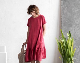 Linen loose summer frill dress - Handmade by OFFON Clothing