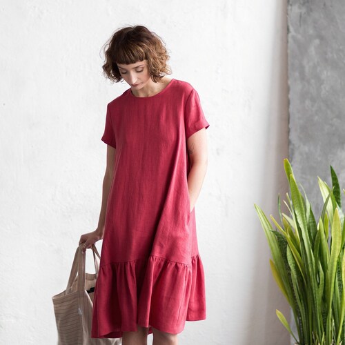 Linen Dress/Loose Summer Linen Dress/Frill Dress - Handmade by OFFON Clothing