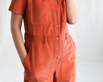 Needlecord short sleeve jumpsuit LEA • OFFON CLOTHING