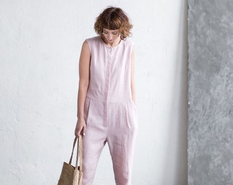 Sleeveless linen women jumpsuit - Handmade by OFFON