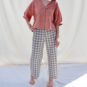 Checkered linen high waist culottes / OFFON CLOTHING