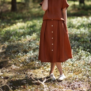 Linen Pleated Skirt / Midi Length Skirt / Handmade by OFFON