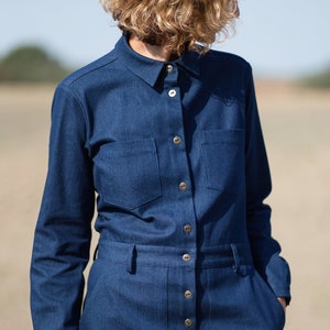 Denim relaxed silhouette jumpsuit / Denim long sleeve coverall / OFFON CLOTHING image 2