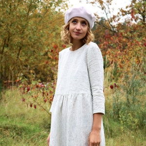 Striped Linen Dress: Ruffled Skirt, Loose Fit