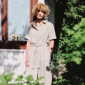 Linen shirt dress with tie belt / OFFON CLOTHING