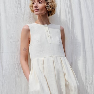 Sleeveless hand pleated skirt linen dress JUNE - Handmade by OFFON