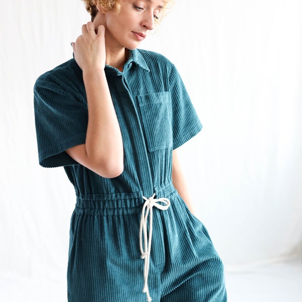 Short sleeve loose fit 6 wale cord jumpsuit LENNY/ OFFON CLOTHING