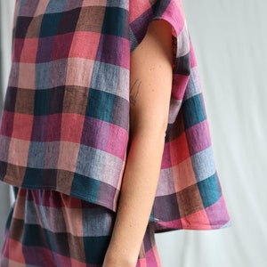 Checkered linen oversized top • OFFON Clothing