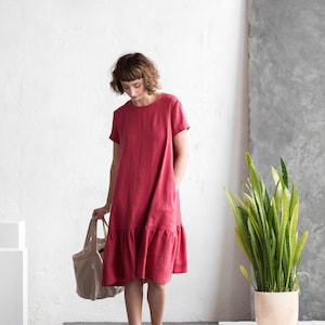 Linen loose summer frill dress - Handmade by OFFON Clothing