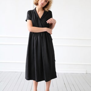 Black linen wrap dress / OFFON CLOTHING