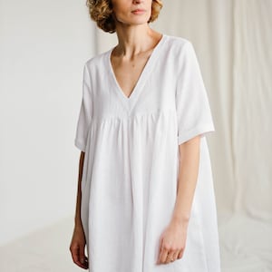 White linen smock mini dress CECILE / OFFON Clothing