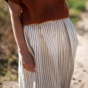 Linen striped MIDI skirt / Handmade by OFFON