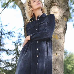 Corduroy shirt dress / Velvet shirt dress / Black shirt dress / OFFON CLOTHING