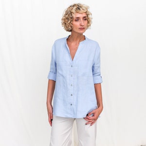 Elegant loose fit linen long sleeve shirt REMI / OFFON CLOTHING image 2