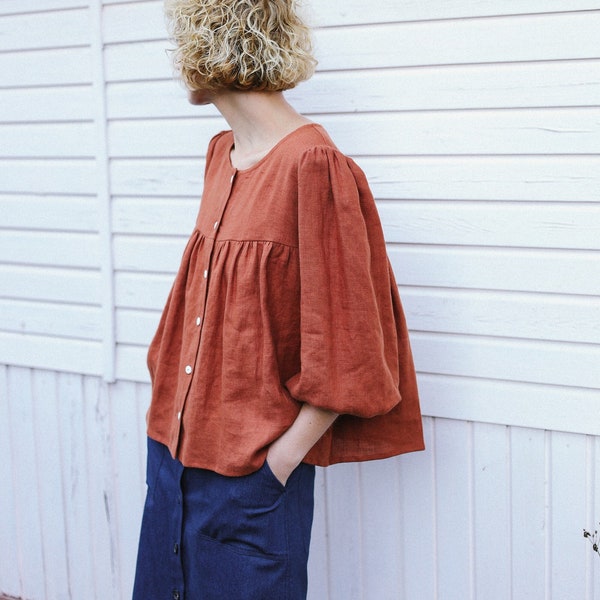 Blouse à manches bouffantes en lin / OFFON CLOTHING