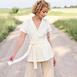 Linen Wrap Ruffle Blouse / OFFON CLOTHING - Etsy