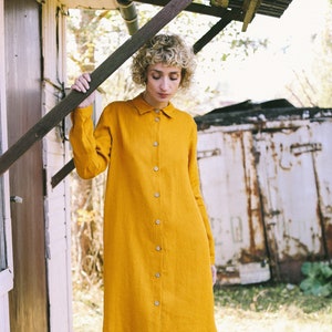 Classic loose fit long sleeve linen shirtdress / OFFON CLOTHING