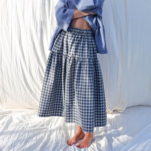 Checkered organic cotton tiered skirt with elasticated waist • OFFON CLOTHING