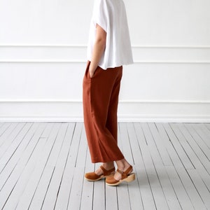 Wide leg linen culottes in redwood/OFFON CLOTHING image 3