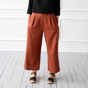 Linen Wide Leg Cropped Trousers / OFFON CLOTHING - Etsy