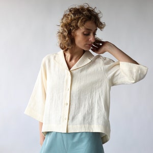 Linen revere collar shirt / OFFON CLOTHING image 6