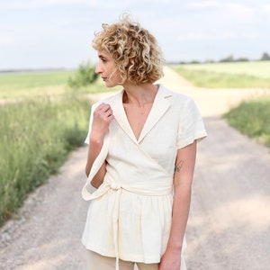 Linen wrap ruffle blouse / OFFON CLOTHING