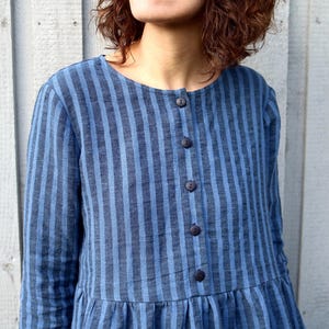 Linen Dress - Striped Linen Dress - Organic Linen Dress - Blue Striped Linen Dress - Linen Women Dress - Handmade by OFFON