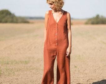 Combinaison ample sans manches en lin / OFFON CLOTHING