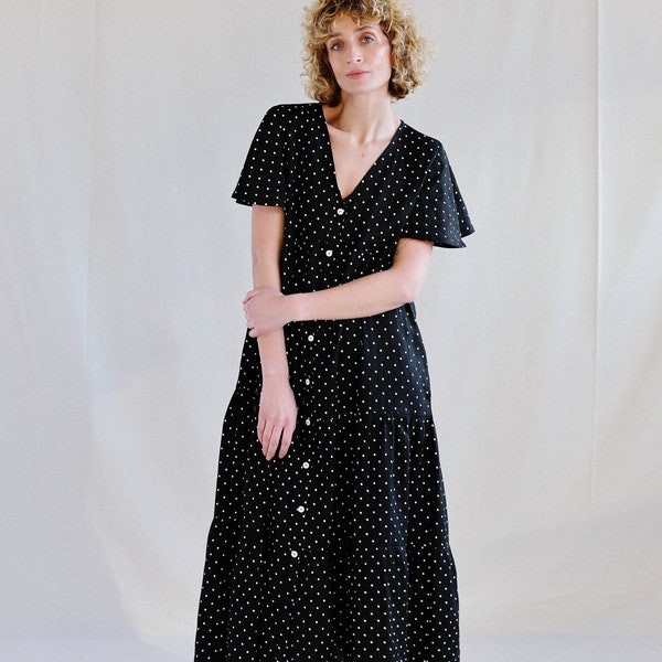 Maxi tiered linen dress - Handmade by OFFON Clothing