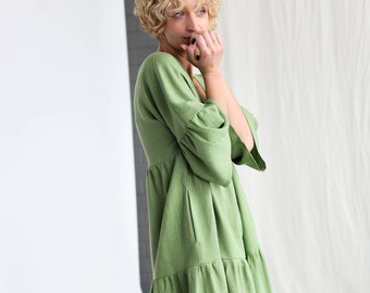 Foliage linen tiered dress ADELE • OFFON CLOTHING