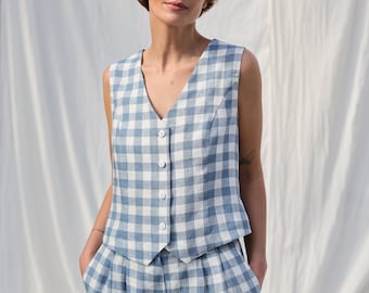 Checkered linen vest • OFFON CLOTHING