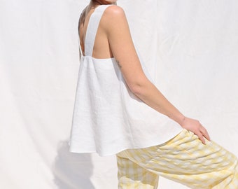 White linen low back blouse INES • OFFON CLOTHING