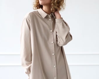 Maternity long sleeve shirt dress in a tencel fabric / Midi tencel maternity dress / OFFON CLOTHING