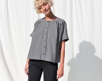 Loose short sleeve gingham blouse ACEL • OFFON CLOTHING