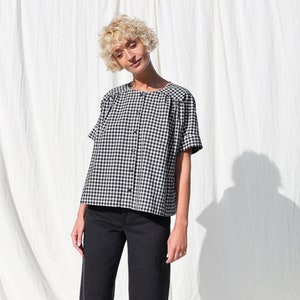 Loose short sleeve gingham blouse ACEL • OFFON CLOTHING