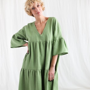 Foliage Linen Tiered Dress ADELE OFFON CLOTHING - Etsy