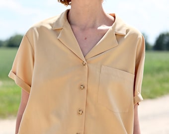 Revere collar cropped shirt in egg yolk yellow tencel/OFFON CLOTHING