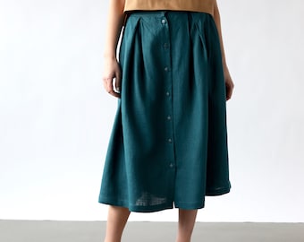 Linen Midi Pleated Skirt / OFFON CLOTHING