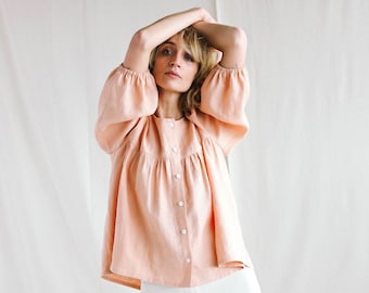 Linen puff sleeve top / OFFON CLOTHING