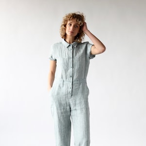 Linen Short Sleeve Coverall Jumpsuit / OFFON CLOTHING - Etsy