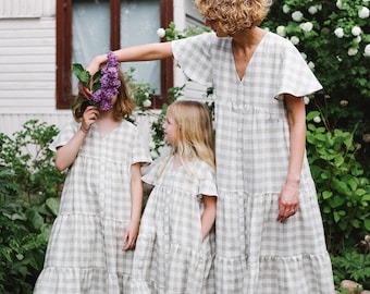 Linen mommy and me checkered dress / OFFON CLOTHING