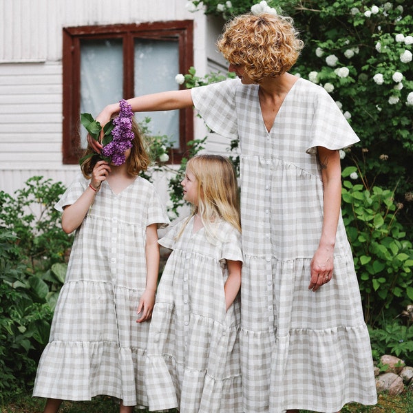 Linen mommy and me checkered dress / OFFON CLOTHING