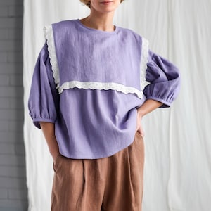 Oversized large collar lavender linen blouse AMELIA  • OFFON CLOTHING
