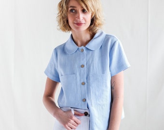 Linen button up shirt in sky blue / OFFON CLOTHING