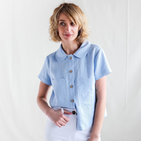 Linen button up shirt in sky blue / OFFON CLOTHING