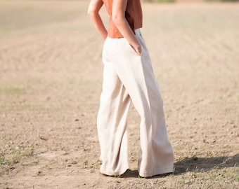 Wide leg linen trousers / OFFON CLOTHING