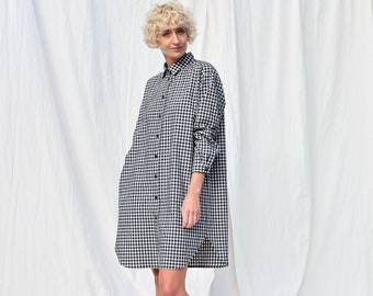 Gingham long sleeve Midi shirt dress • OFFON CLOTHING