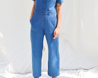 Denim jumpsuit met korte mouwen LEA • OFFON KLEDING