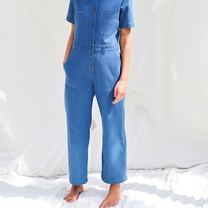 Denim short sleeve jumpsuit LEA • OFFON CLOTHING