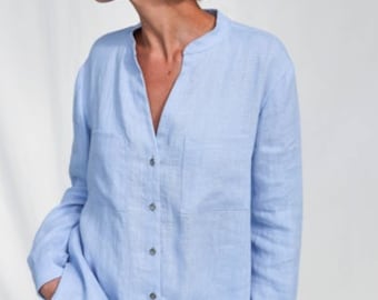 Elegant loose fit linen long sleeve shirt REMI / OFFON CLOTHING